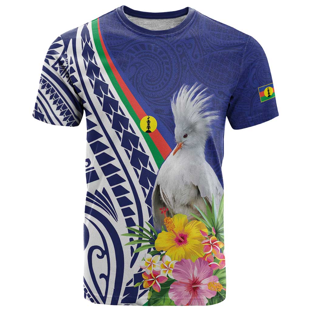 New Caledonia Kagu Bird T Shirt Polynesian Tropical Flowers LT9 Blue - Polynesian Pride