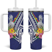 New Caledonia Kagu Bird Tumbler With Handle Polynesian Tropical Flowers