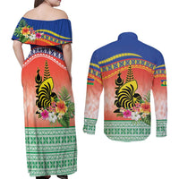 New Caledonia Nautilus Shell Couples Matching Off Shoulder Maxi Dress and Long Sleeve Button Shirt Polynesian Tropical Flowers LT9 - Polynesian Pride