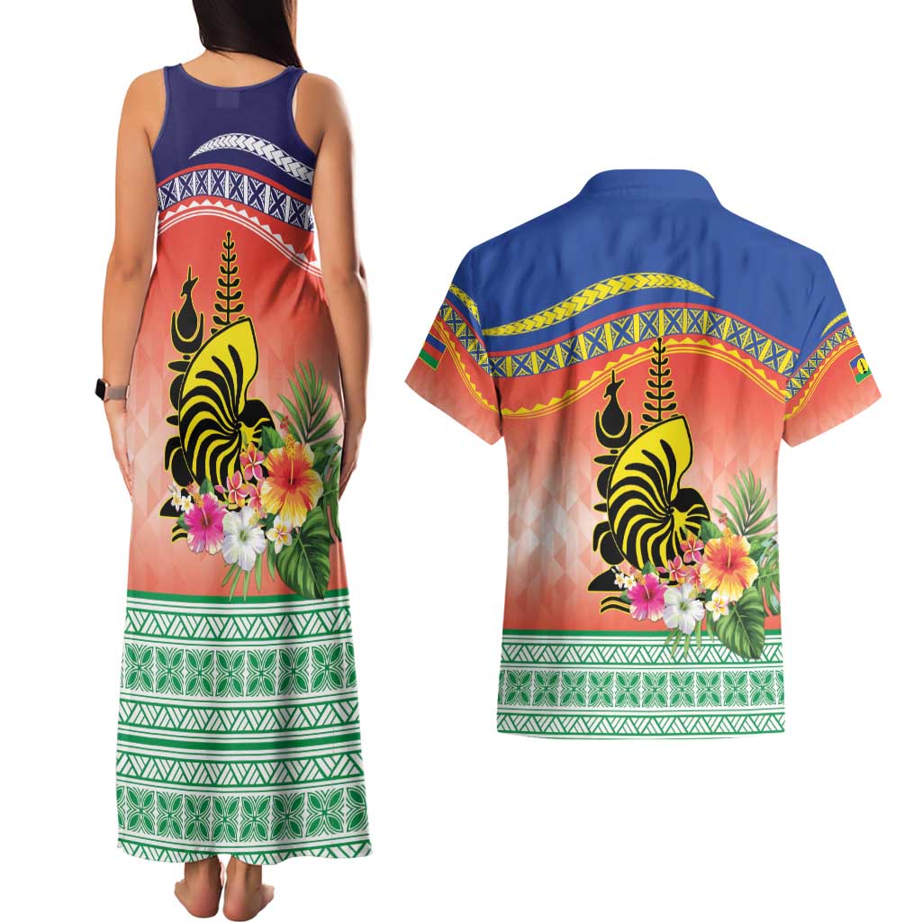 New Caledonia Nautilus Shell Couples Matching Tank Maxi Dress and Hawaiian Shirt Polynesian Tropical Flowers LT9 - Polynesian Pride