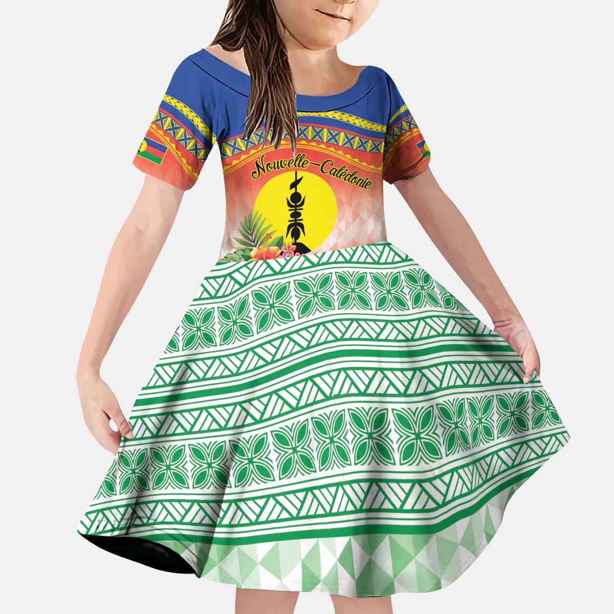 New Caledonia Nautilus Shell Kid Short Sleeve Dress Polynesian Tropical Flowers LT9 KID Red - Polynesian Pride