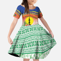 New Caledonia Nautilus Shell Kid Short Sleeve Dress Polynesian Tropical Flowers LT9 KID Red - Polynesian Pride