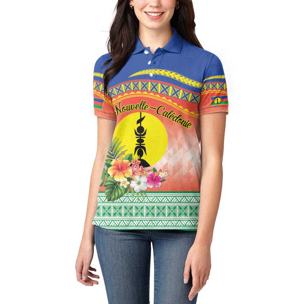 New Caledonia Nautilus Shell Women Polo Shirt Polynesian Tropical Flowers