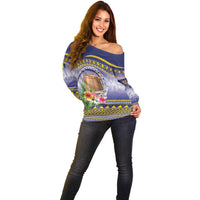 Tokelau Tuluma Off Shoulder Sweater Polynesian Tropical Flowers