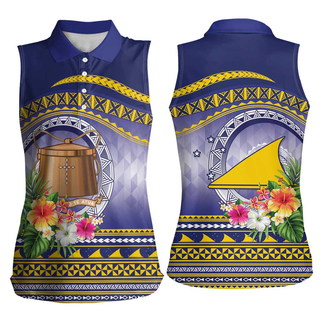 Tokelau Tuluma Women Sleeveless Polo Shirt Polynesian Tropical Flowers