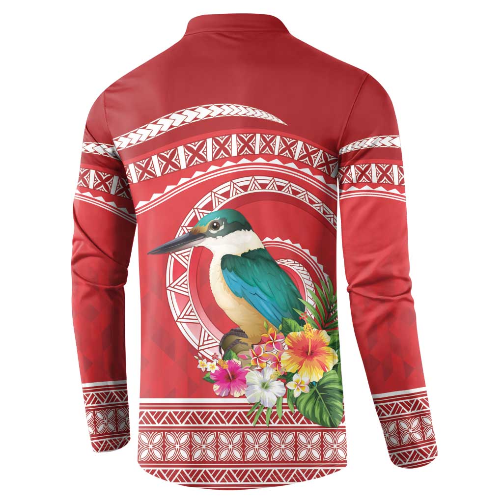 Wallis et Futuna Kingfisher Button Sweatshirt Polynesian Tropical Flowers