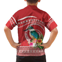 Wallis et Futuna Kingfisher Family Matching Off The Shoulder Long Sleeve Dress and Hawaiian Shirt Polynesian Tropical Flowers