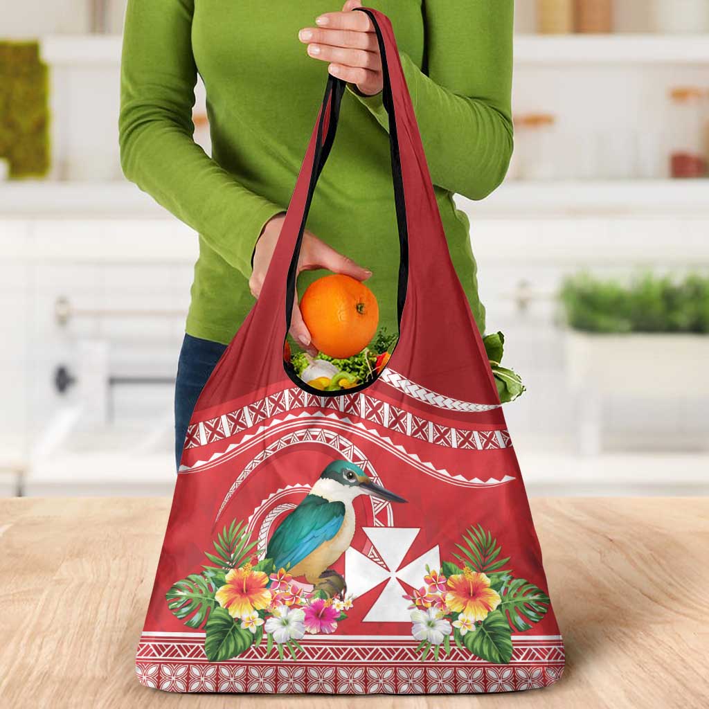 Wallis et Futuna Kingfisher Grocery Bag Polynesian Tropical Flowers