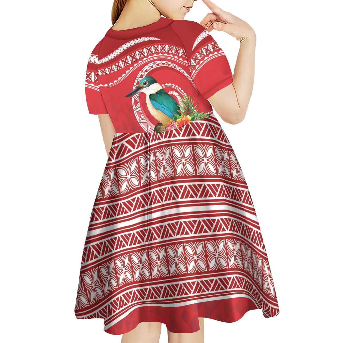 Wallis et Futuna Kingfisher Kid Short Sleeve Dress Polynesian Tropical Flowers