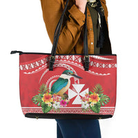 Wallis et Futuna Kingfisher Leather Tote Bag Polynesian Tropical Flowers