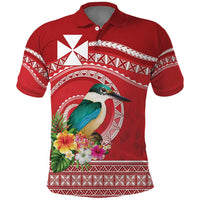 Wallis et Futuna Kingfisher Polo Shirt Polynesian Tropical Flowers LT9 Red - Polynesian Pride