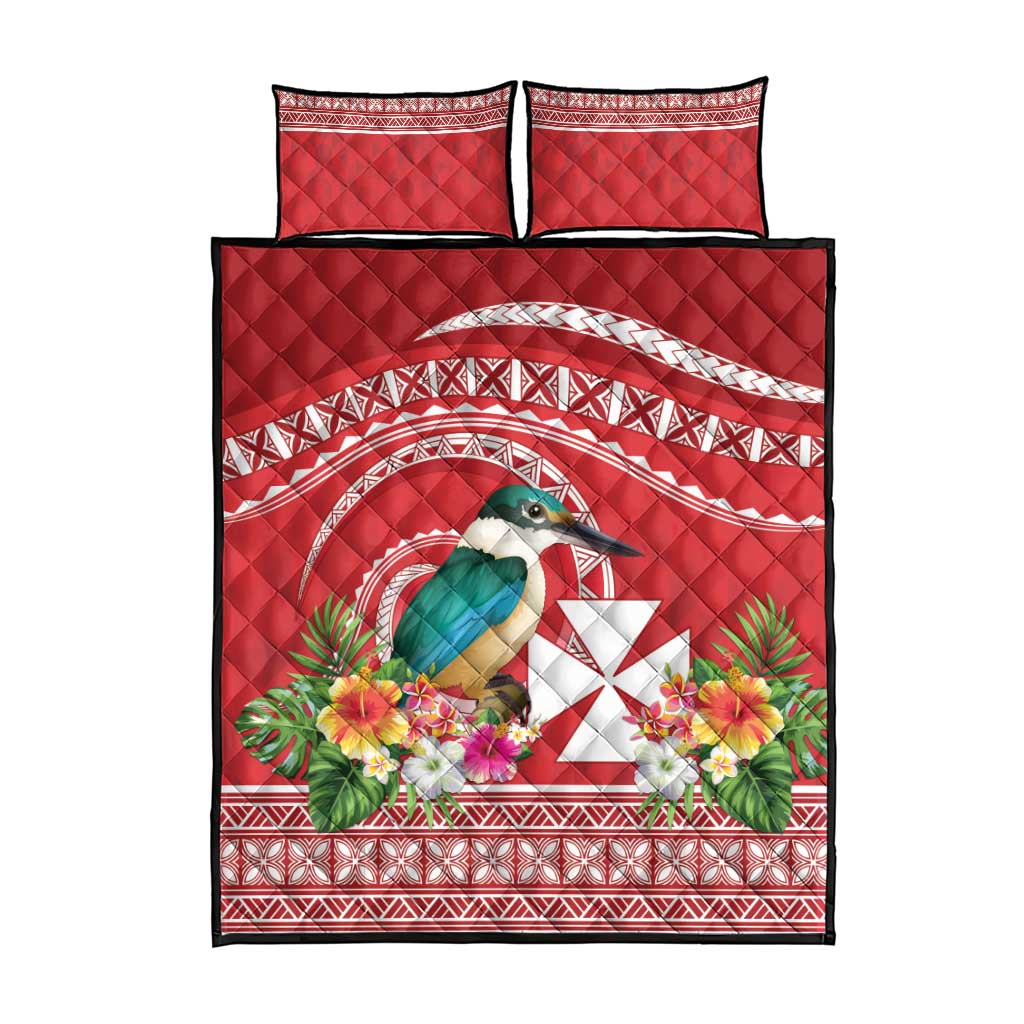 Wallis et Futuna Kingfisher Quilt Bed Set Polynesian Tropical Flowers