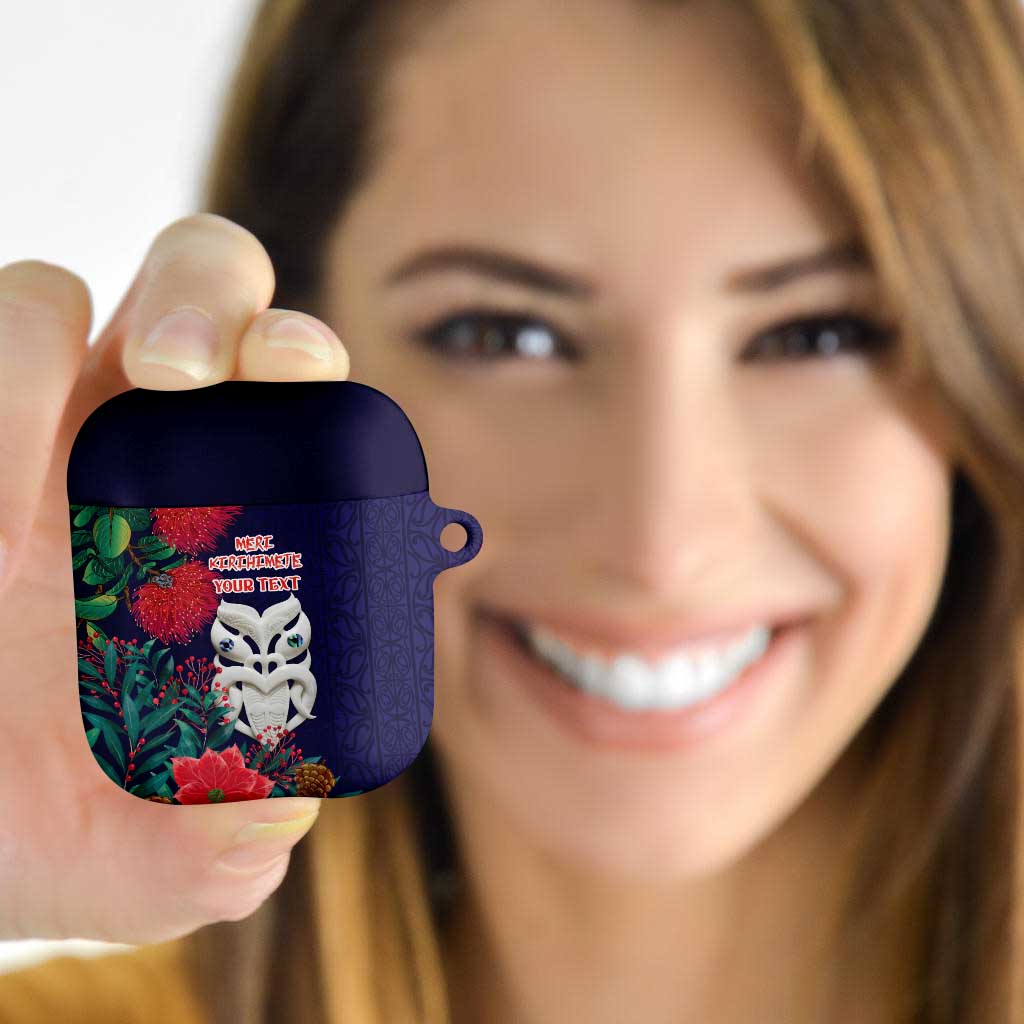 Maori Wheku Meri Kirihimete Personalised AirPods Case All Blue Indigenous Maori Motif - Polynesian Pride