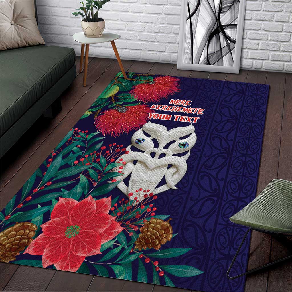 Maori Wheku Meri Kirihimete Personalised Area Rug All Blue Indigenous Maori Motif - Polynesian Pride