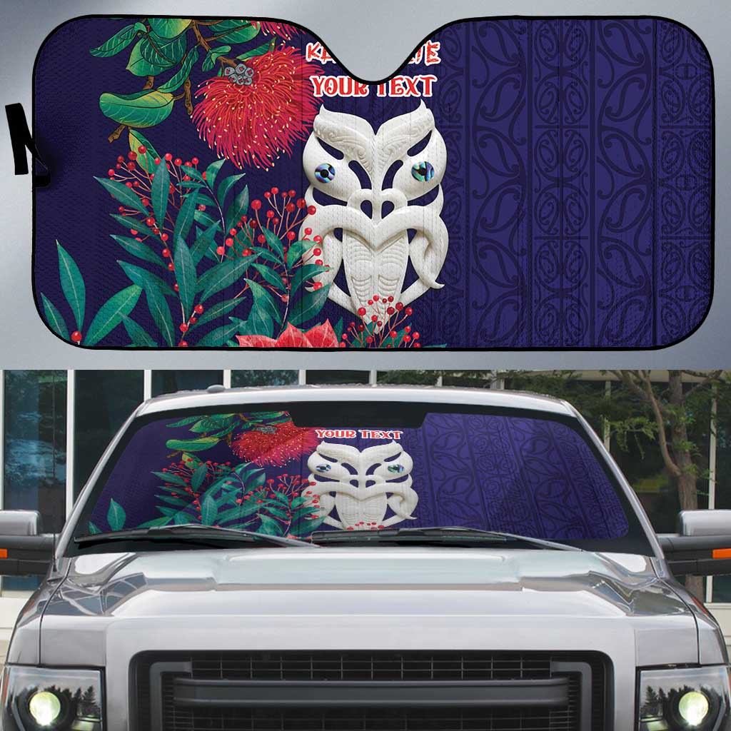 Maori Wheku Meri Kirihimete Personalised Auto Sun Shade All Blue Indigenous Maori Motif - Polynesian Pride