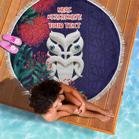 Maori Wheku Meri Kirihimete Personalised Beach Blanket All Blue Indigenous Maori Motif - Polynesian Pride