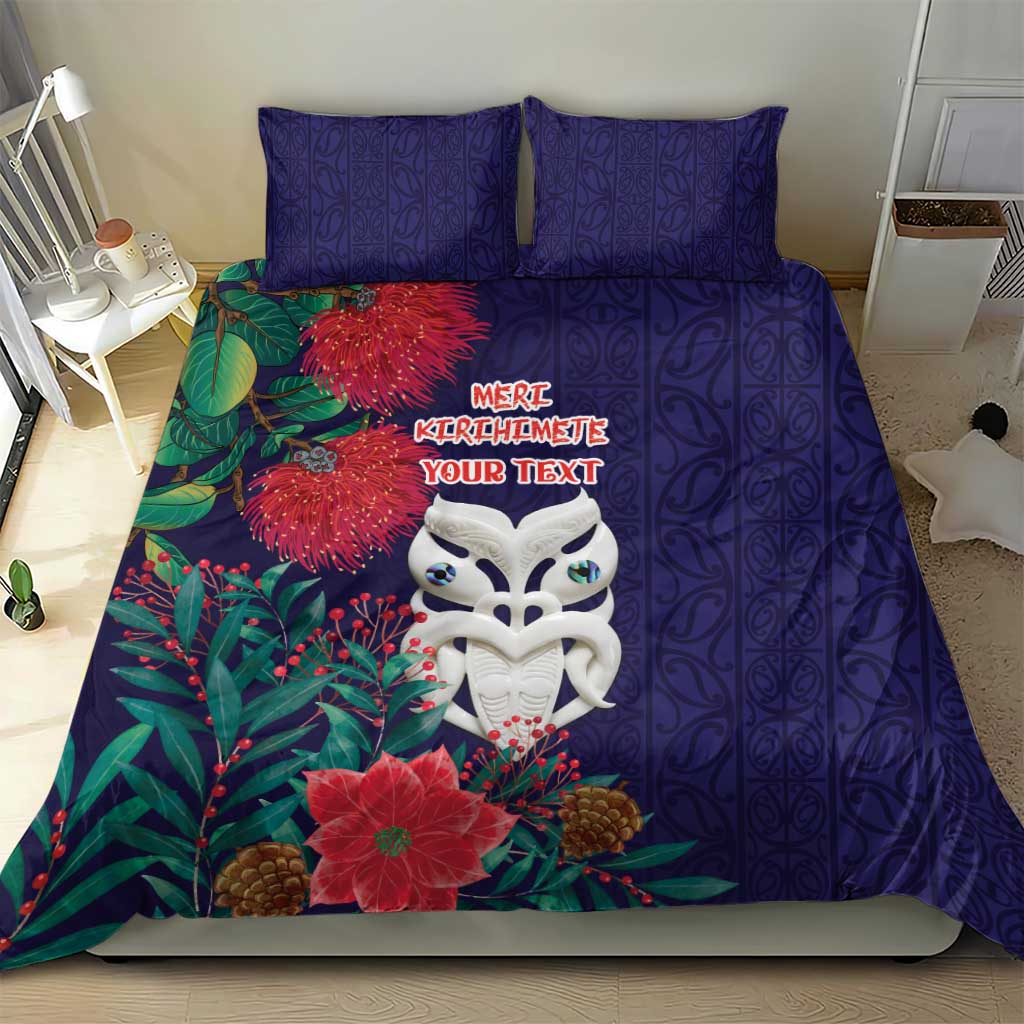 Maori Wheku Meri Kirihimete Personalised Bedding Set All Blue Indigenous Maori Motif - Polynesian Pride