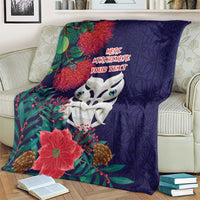 Maori Wheku Meri Kirihimete Personalised Blanket All Blue Indigenous Maori Motif - Polynesian Pride