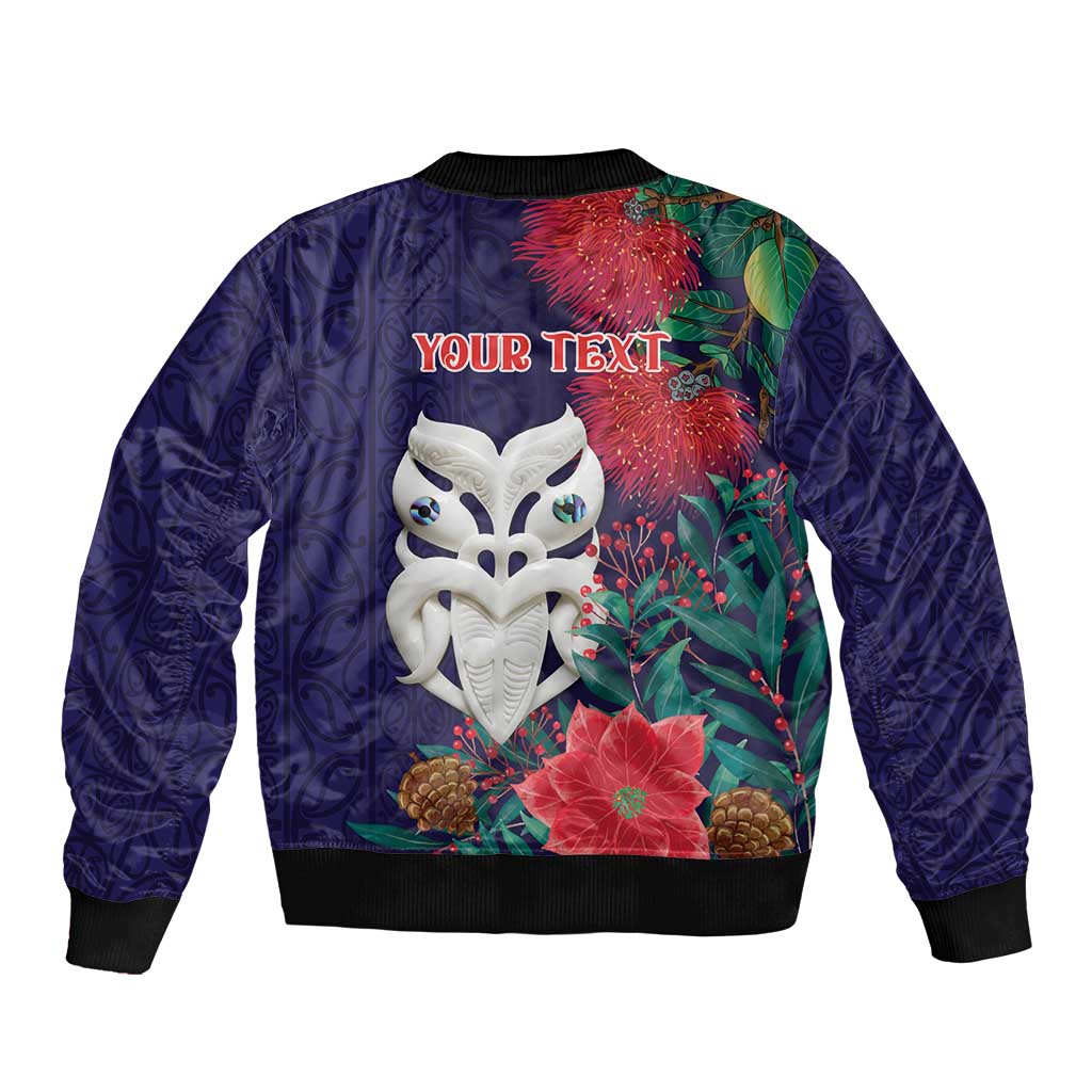 Maori Wheku Meri Kirihimete Personalised Bomber Jacket All Blue Indigenous Maori Motif - Polynesian Pride
