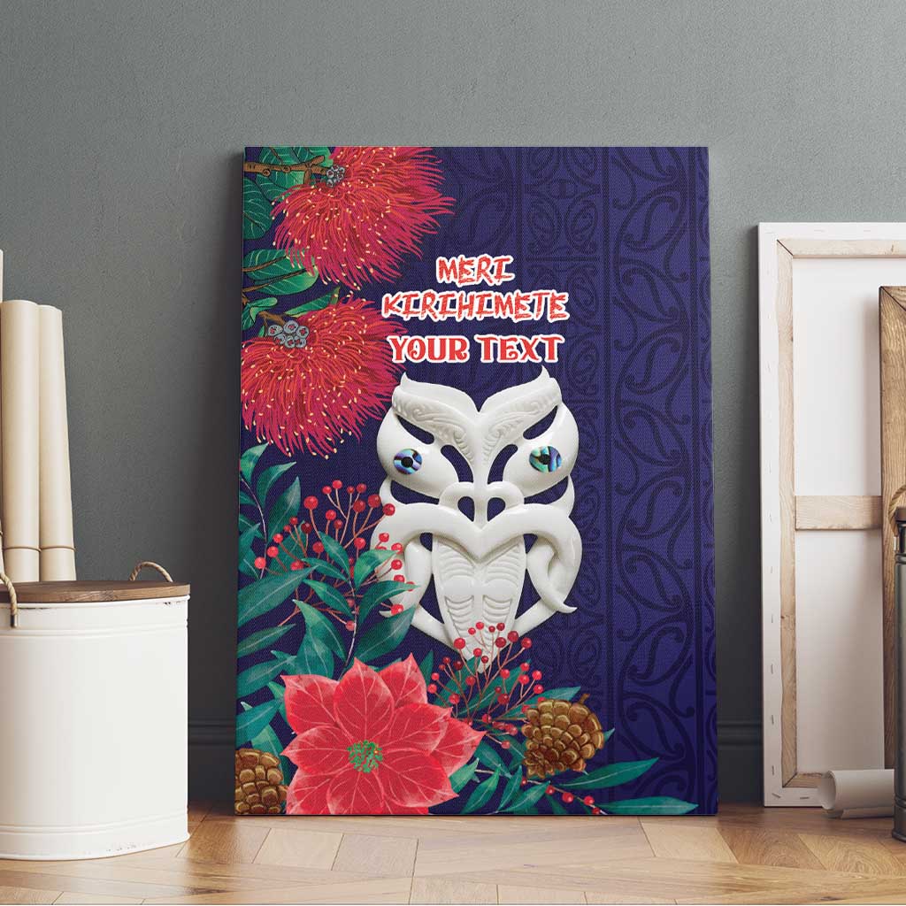Maori Wheku Meri Kirihimete Personalised Canvas Wall Art All Blue Indigenous Maori Motif - Polynesian Pride