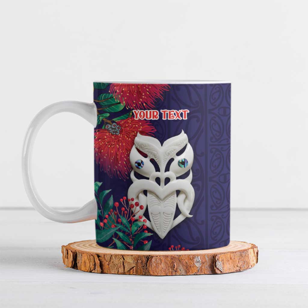 Maori Wheku Meri Kirihimete Personalised Ceramic Mug All Blue Indigenous Maori Motif - Polynesian Pride