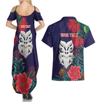 Maori Wheku Meri Kirihimete Personalised Couples Matching Summer Maxi Dress and Hawaiian Shirt All Blue Indigenous Maori Motif - Polynesian Pride