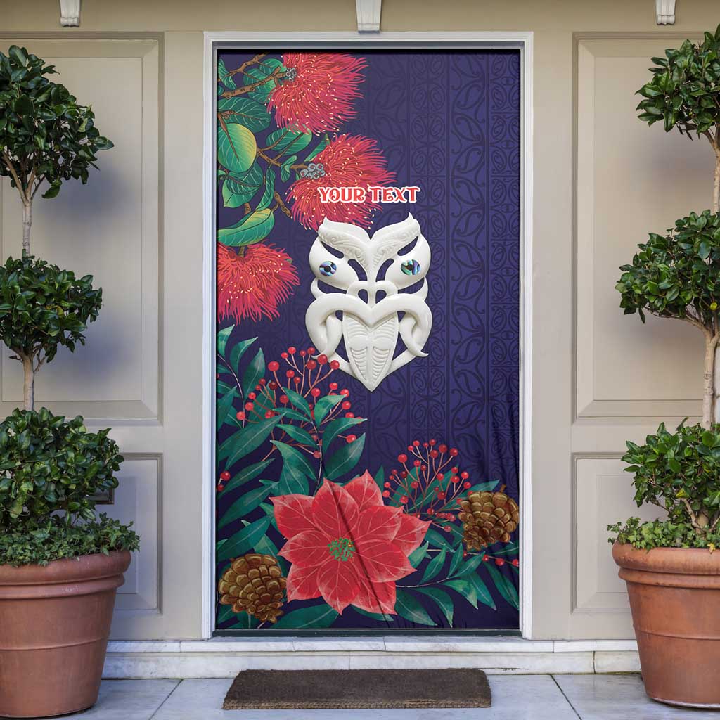 Maori Wheku Meri Kirihimete Personalised Door Cover All Blue Indigenous Maori Motif - Polynesian Pride