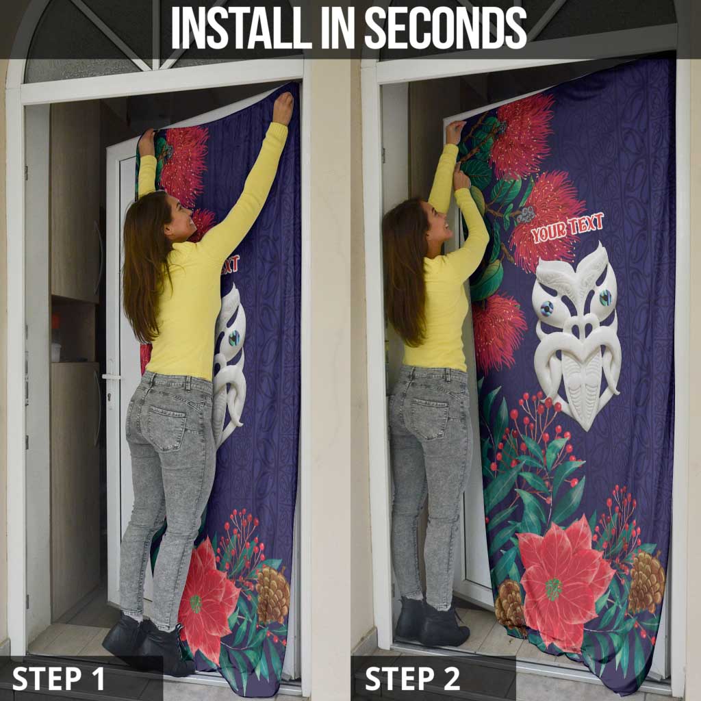 Maori Wheku Meri Kirihimete Personalised Door Cover All Blue Indigenous Maori Motif - Polynesian Pride