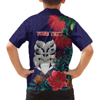 Maori Wheku Meri Kirihimete Personalised Family Matching Short Sleeve Bodycon Dress and Hawaiian Shirt All Blue Indigenous Maori Motif - Polynesian Pride