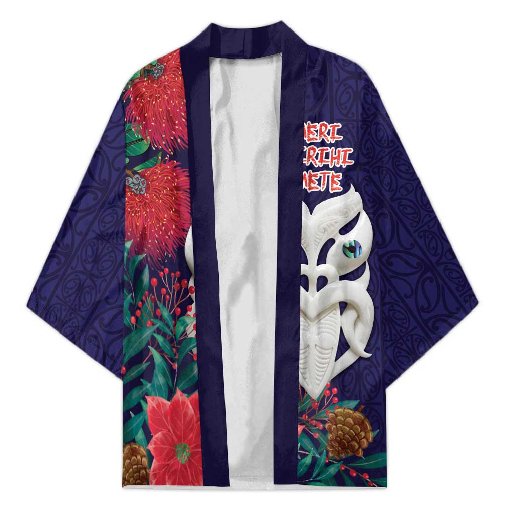 Maori Wheku Meri Kirihimete Personalised Kimono All Blue Indigenous Maori Motif - Polynesian Pride