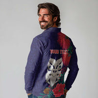 Maori Wheku Meri Kirihimete Personalised Long Sleeve Polo Shirt All Blue Indigenous Maori Motif - Polynesian Pride