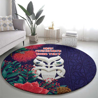Maori Wheku Meri Kirihimete Personalised Round Carpet All Blue Indigenous Maori Motif - Polynesian Pride