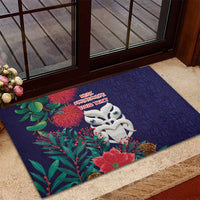 Maori Wheku Meri Kirihimete Personalised Rubber Doormat All Blue Indigenous Maori Motif - Polynesian Pride