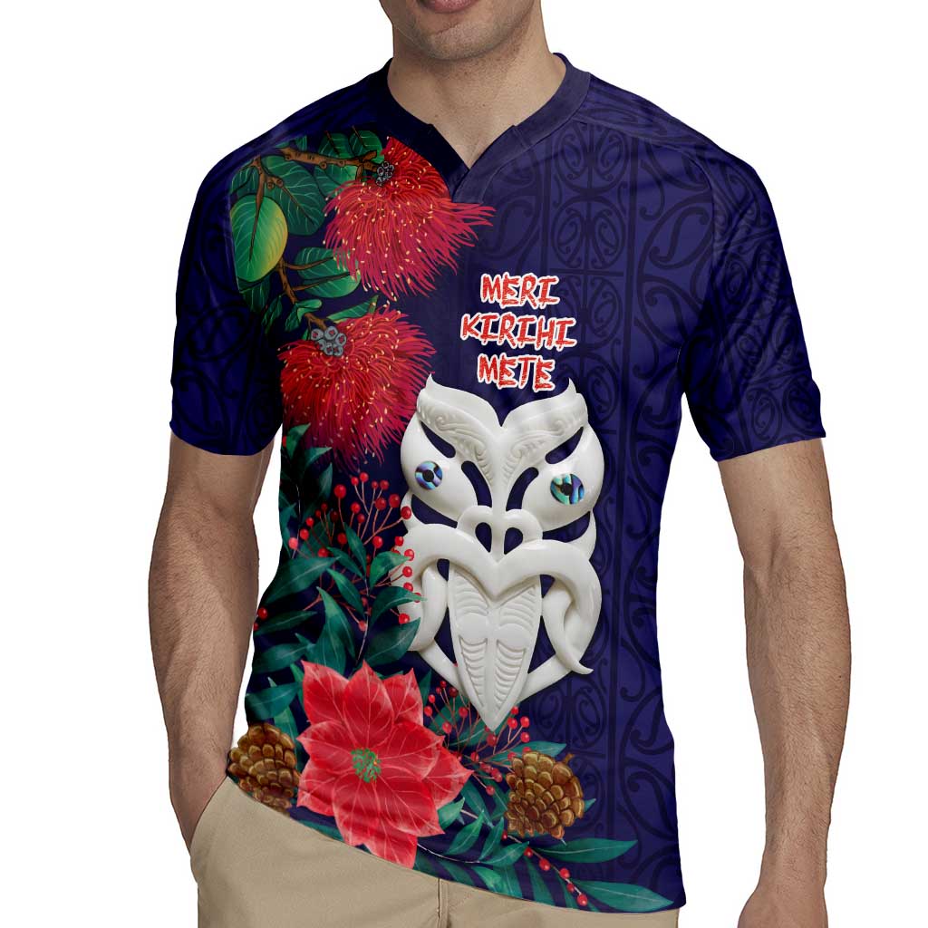 Maori Wheku Meri Kirihimete Personalised Rugby Jersey All Blue Indigenous Maori Motif - Polynesian Pride