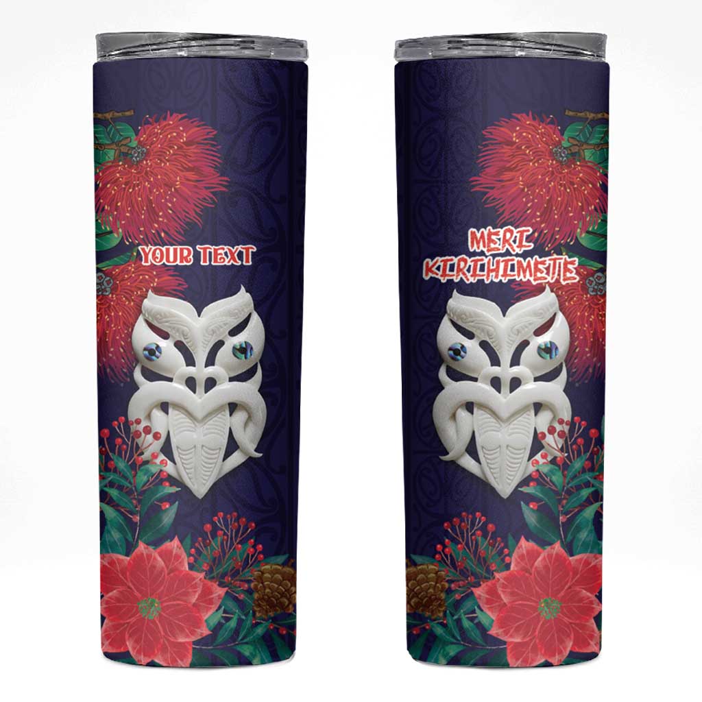 Maori Wheku Meri Kirihimete Personalised Skinny Tumbler All Blue Indigenous Maori Motif - Polynesian Pride