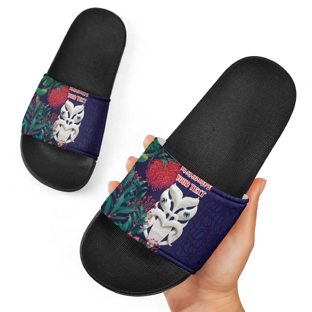 Maori Wheku Meri Kirihimete Personalised Slide Sandals All Blue Indigenous Maori Motif - Polynesian Pride