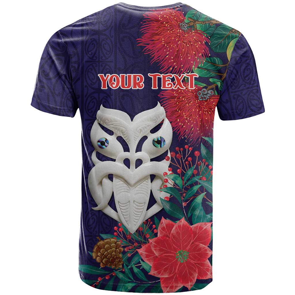 Maori Wheku Meri Kirihimete Personalised T Shirt All Blue Indigenous Maori Motif - Polynesian Pride