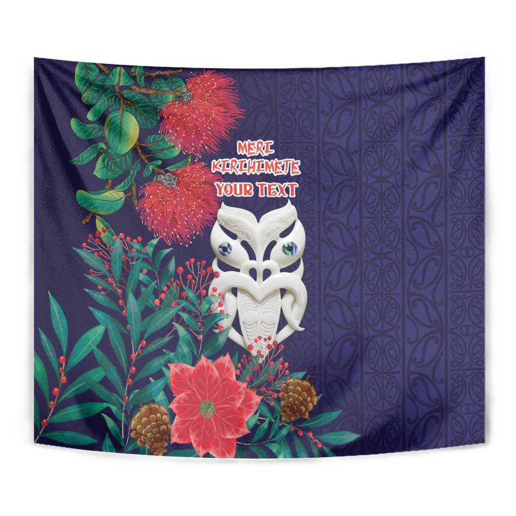 Maori Wheku Meri Kirihimete Personalised Tapestry All Blue Indigenous Maori Motif - Polynesian Pride