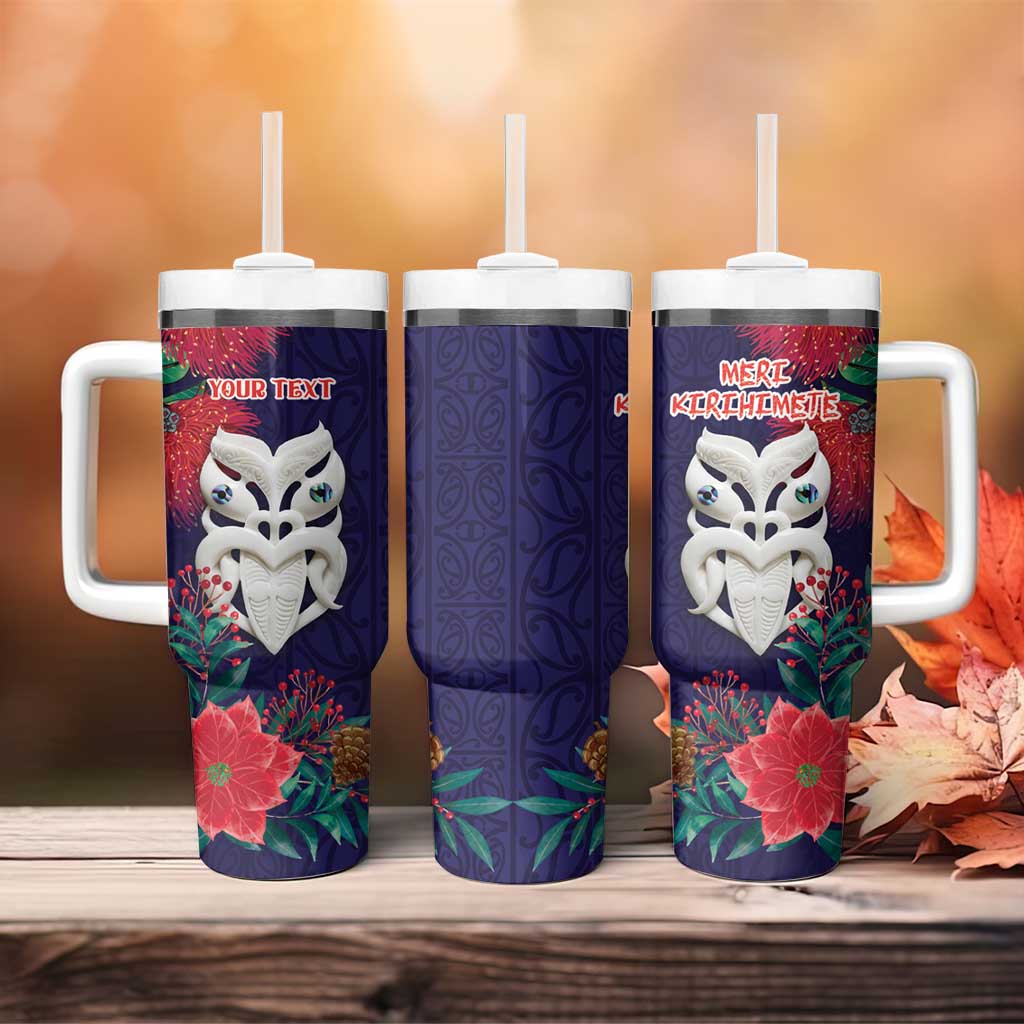 Maori Wheku Meri Kirihimete Personalised Tumbler With Handle All Blue Indigenous Maori Motif - Polynesian Pride