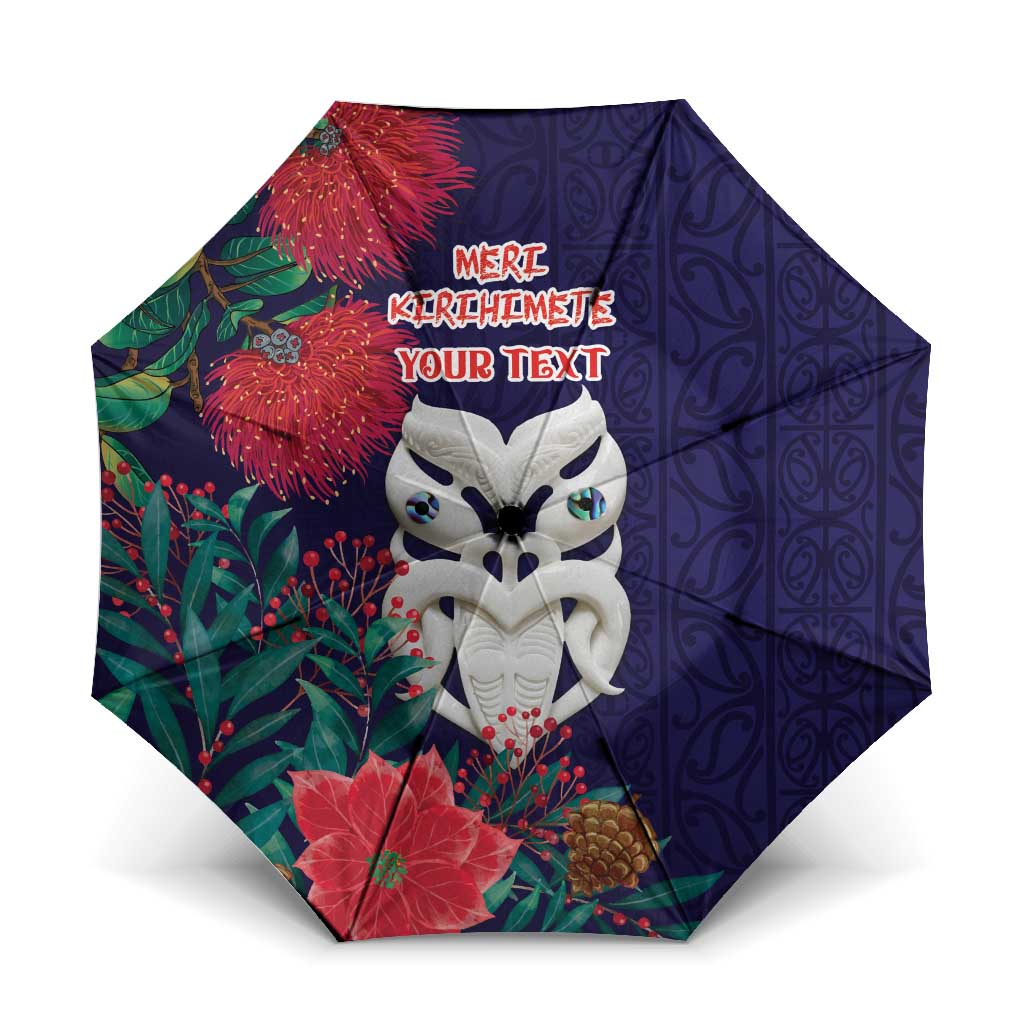 Maori Wheku Meri Kirihimete Personalised Umbrella All Blue Indigenous Maori Motif - Polynesian Pride