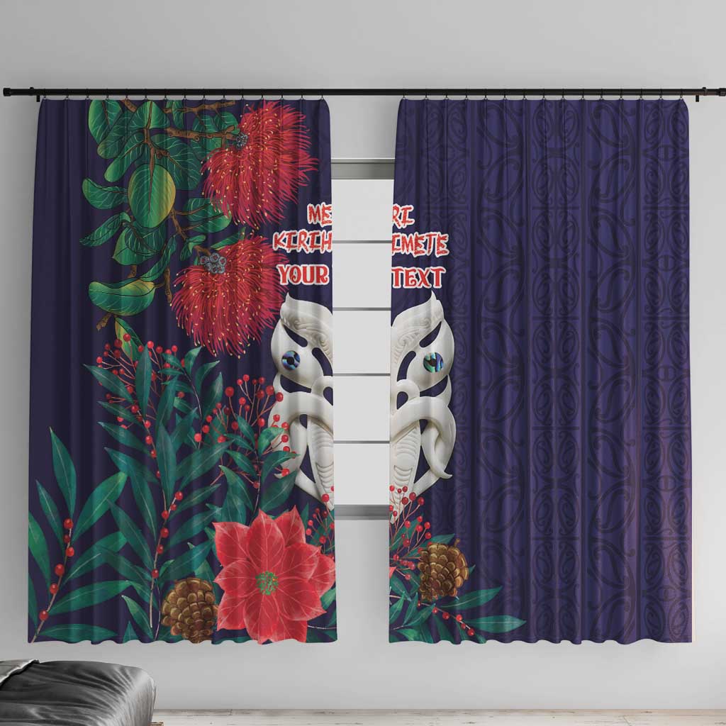 Maori Wheku Meri Kirihimete Personalised Window Curtain All Blue Indigenous Maori Motif - Polynesian Pride