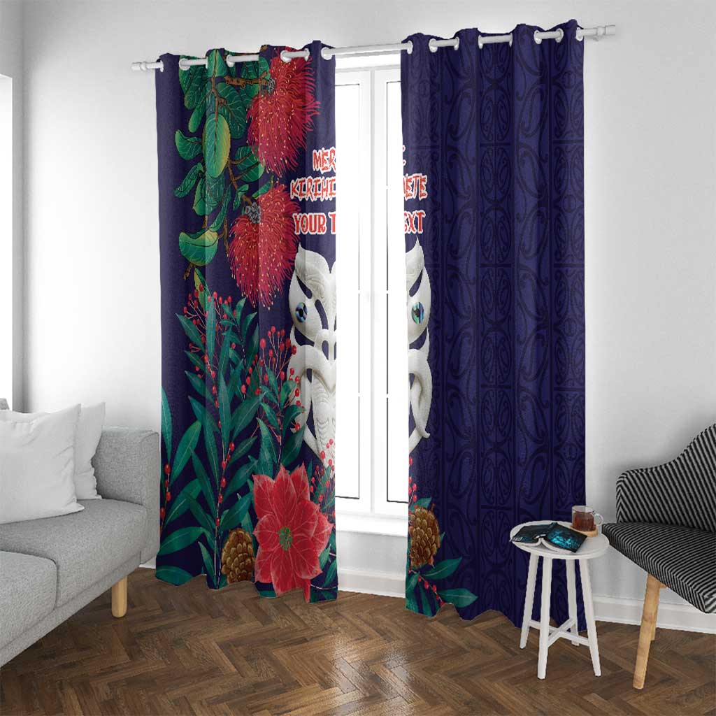 Maori Wheku Meri Kirihimete Personalised Window Curtain All Blue Indigenous Maori Motif - Polynesian Pride
