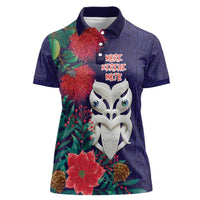 Maori Wheku Meri Kirihimete Personalised Women Polo Shirt All Blue Indigenous Maori Motif - Polynesian Pride