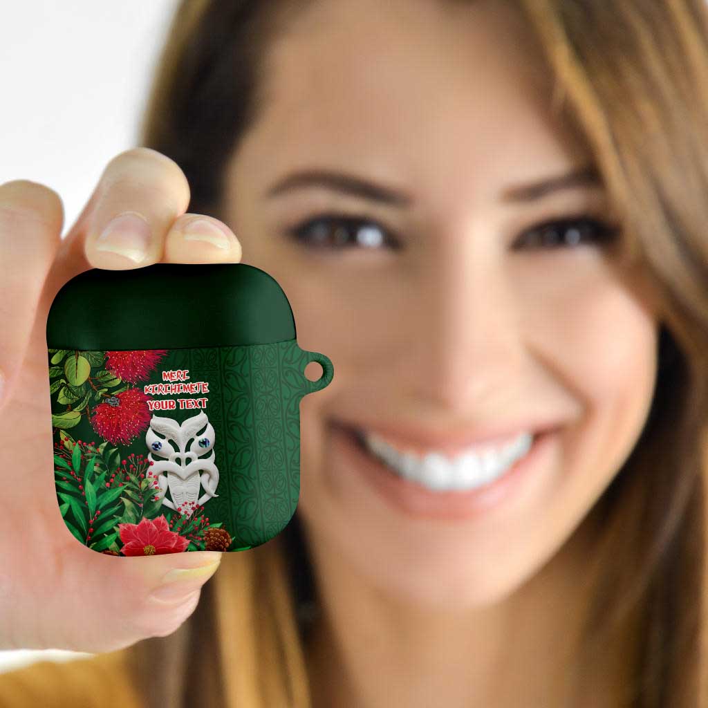 Maori Wheku Meri Kirihimete Personalised AirPods Case All Green Indigenous Maori Motif - Polynesian Pride