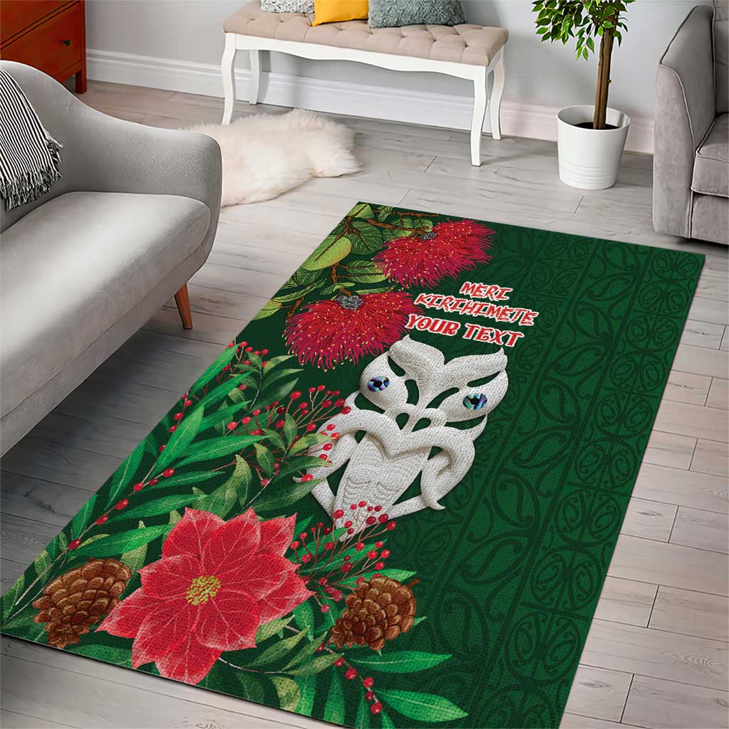 Maori Wheku Meri Kirihimete Personalised Area Rug All Green Indigenous Maori Motif - Polynesian Pride