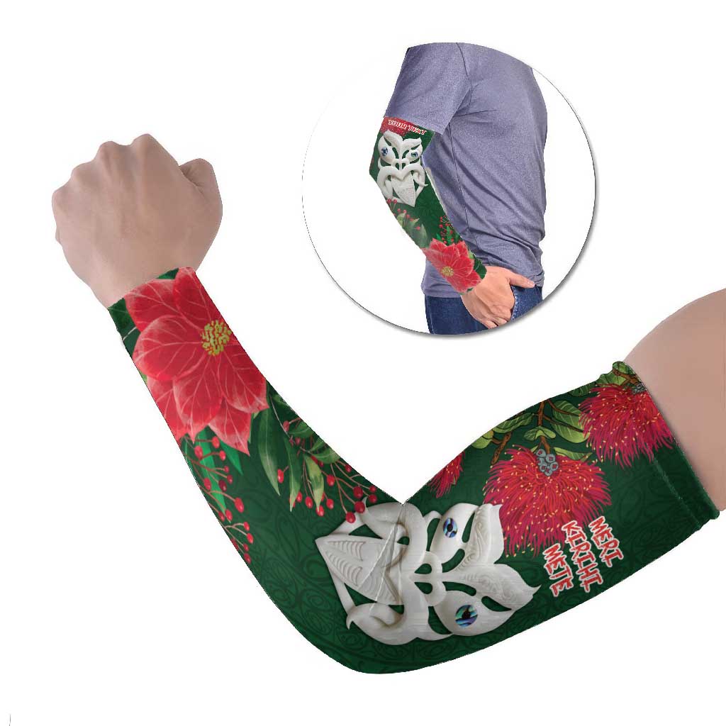 Maori Wheku Meri Kirihimete Personalised Arm Sleeves All Green Indigenous Maori Motif - Polynesian Pride