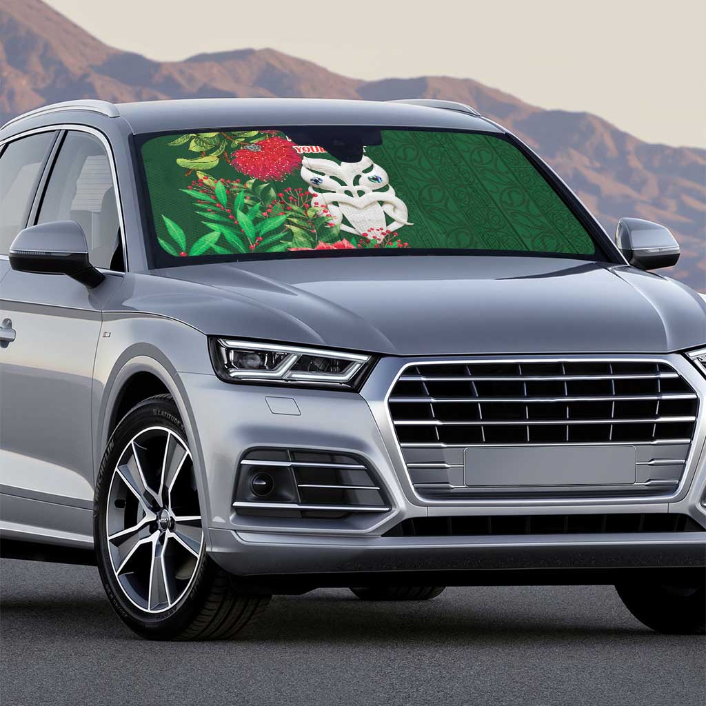 Maori Wheku Meri Kirihimete Personalised Auto Sun Shade All Green Indigenous Maori Motif - Polynesian Pride