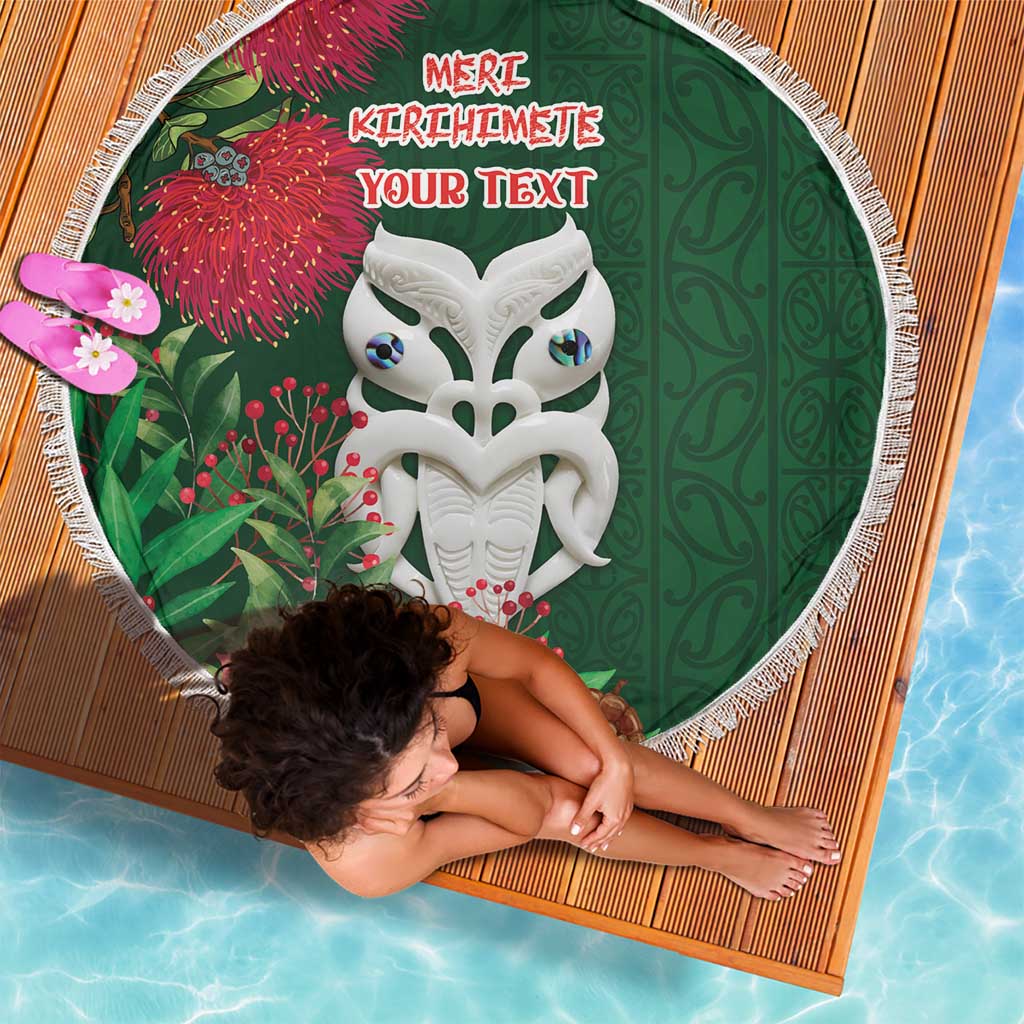 Maori Wheku Meri Kirihimete Personalised Beach Blanket All Green Indigenous Maori Motif - Polynesian Pride