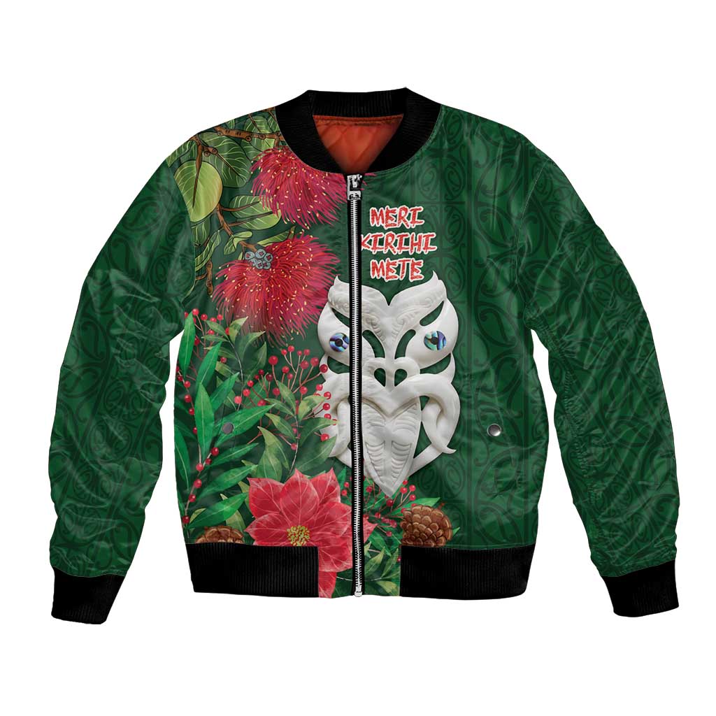 Maori Wheku Meri Kirihimete Personalised Bomber Jacket All Green Indigenous Maori Motif - Polynesian Pride