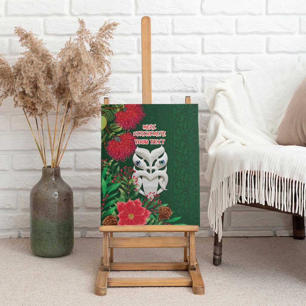 Maori Wheku Meri Kirihimete Personalised Canvas Wall Art All Green Indigenous Maori Motif - Polynesian Pride